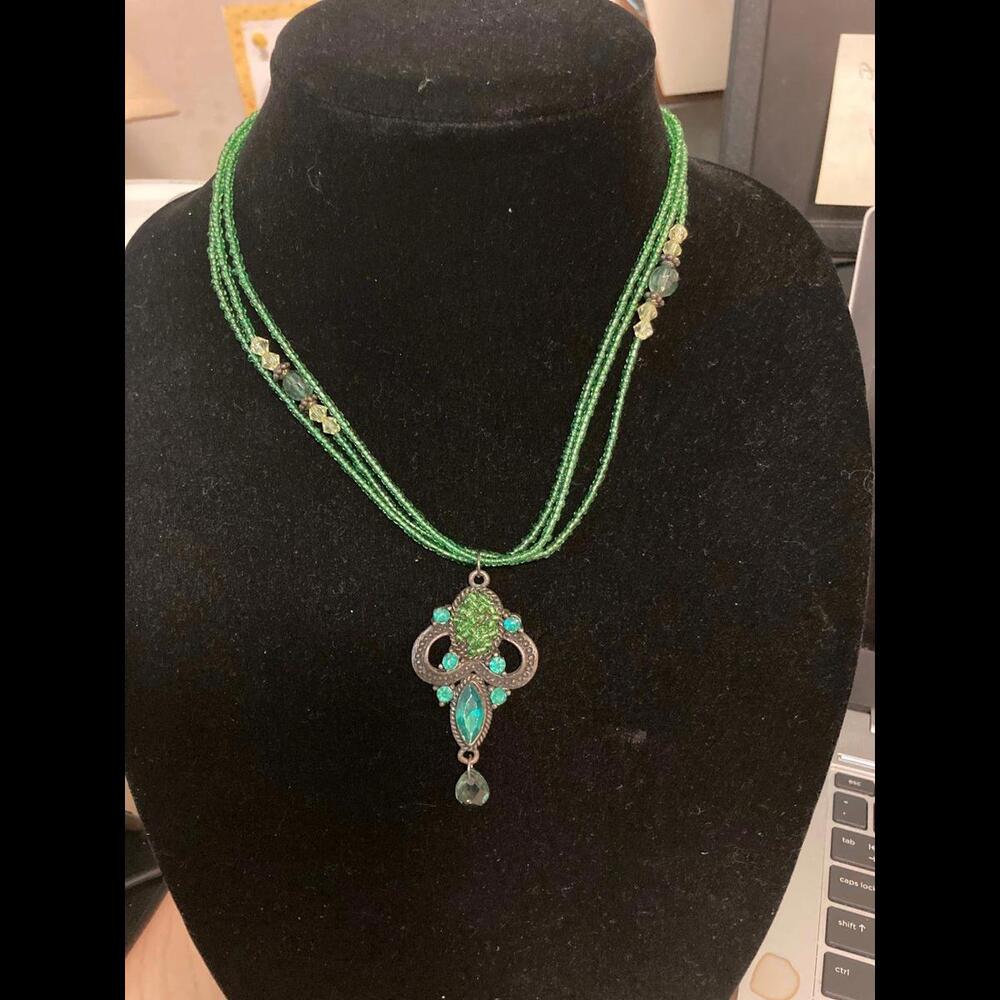 green Faux Emerald Antique Looking Necklace